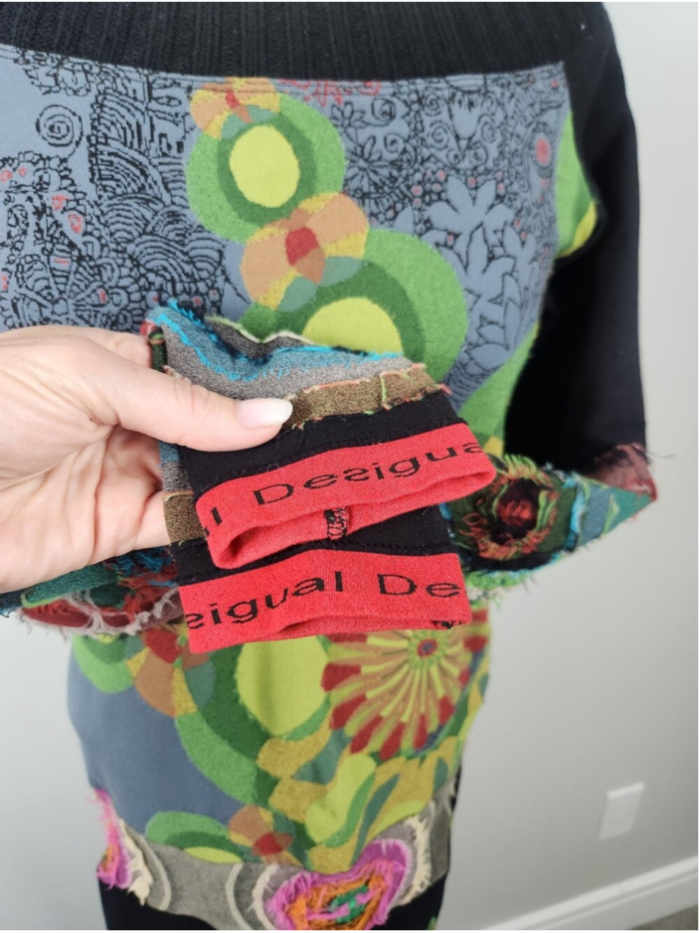 Desigual Mixed Media Long Sleeve Stretch Dress Sz M Artsy Art To Wear Grunge Y2K - Picture 5 of 15